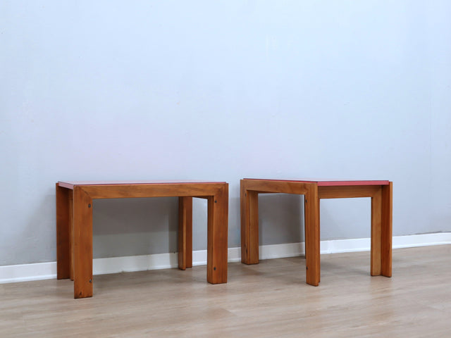 Tavolini 'Mod. 778' Afra & Tobia Scarpa Cassina Anni '70. Larch Wood & Pink Laminate