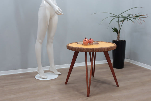 Augusto Romano round beech and straw side table 194Os