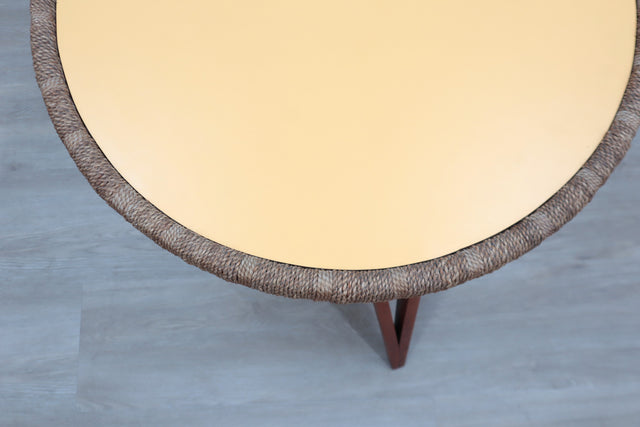 Augusto Romano round beech and straw side table 194Os