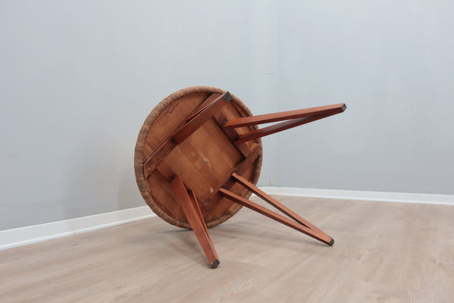 Augusto Romano round beech and straw side table 194Os