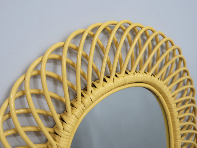 Bonacina 1960s vibrant yellow lacquer wicker mirror Albini design