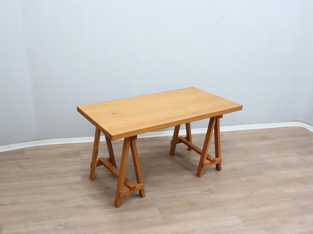 1970s Italian Brutalist Beech Desk & Leather Chairs Brutalist Schreibtisch Escritorio bureau vintage madera Castiglioni