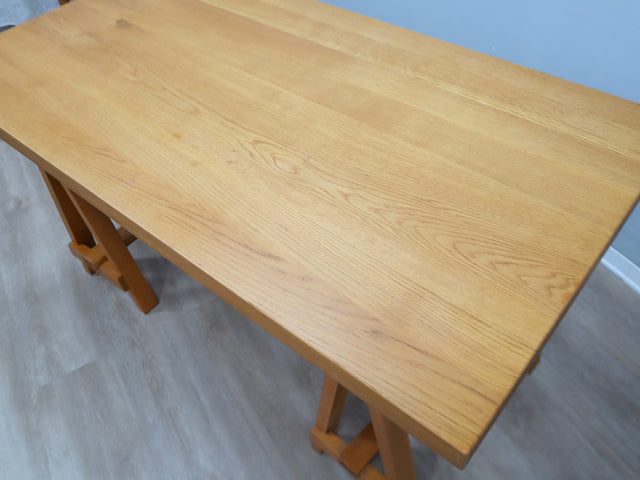 1970s Italian Brutalist Beech Desk & Leather Chairs Brutalist Schreibtisch Escritorio bureau vintage madera Castiglioni