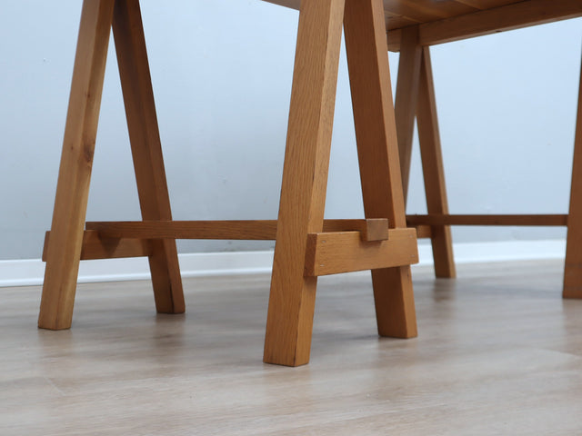 1970s Italian Brutalist Beech Desk & Leather Chairs Brutalist Schreibtisch Escritorio bureau vintage madera Castiglioni