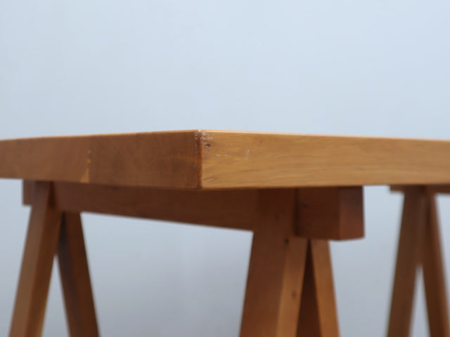 1970s Italian Brutalist Beech Desk & Leather Chairs Brutalist Schreibtisch Escritorio bureau vintage madera Castiglioni