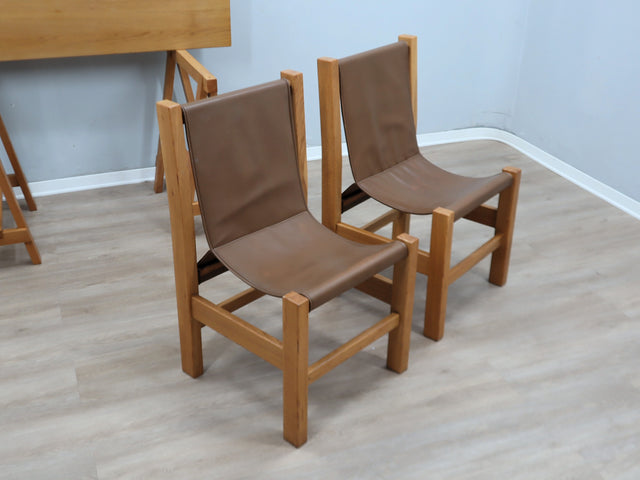 1970s Italian Brutalist Beech Desk & Leather Chairs Brutalist Schreibtisch Escritorio bureau vintage madera Castiglioni