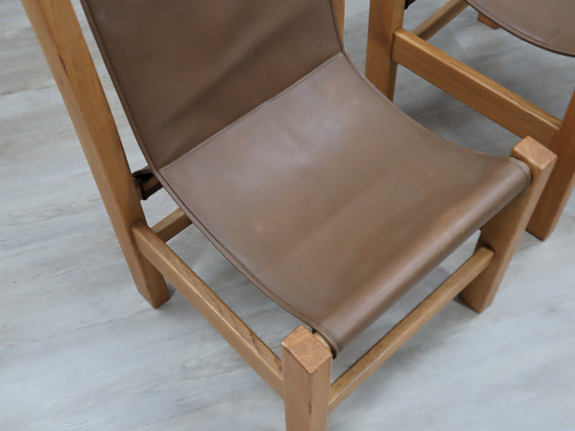 1970s Italian Brutalist Beech Desk & Leather Chairs Brutalist Schreibtisch Escritorio bureau vintage madera Castiglioni