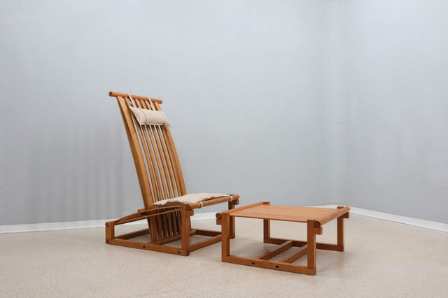 Carlo Pagella curved ash wood lounge chair + ottoman 1970s