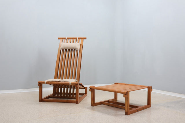 Carlo Pagella curved ash wood lounge chair + ottoman 1970s