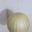 1970s Italian Cocoon globe pendant lamp with teak wood details. Lampadario Cocoon anni 70. Suspension vintage Italienische Kugellampe.