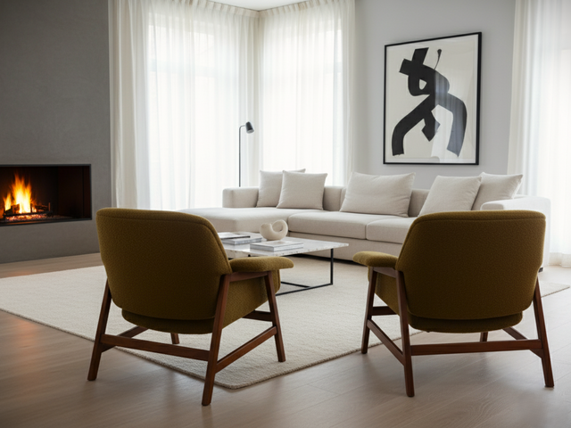 Poltrone 849 Gianfranco Frattini Cassina Meda anni '50. Italian Mid-Century Modern design con bouclé verde oliva. Fauteuils bouclé vert olive e Sillones 849 Gianfranco Frattini