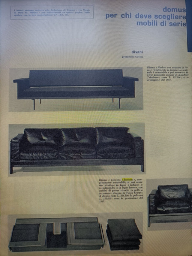 Afra & Tobia Scarpa "Bastiano" 3-seater sofa for Gavina 1960s black Leather