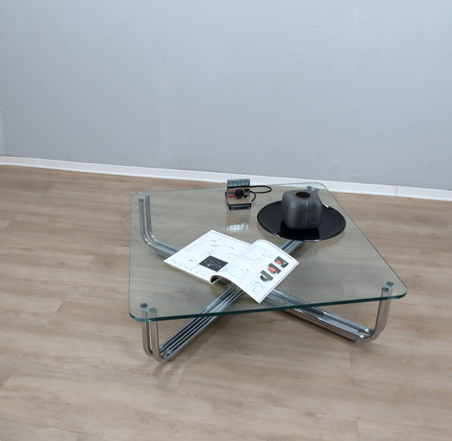 1960s Gianfranco Frattini 784 Cassina chrome & glass coffee table. Table basse chrome verre Frattini Cassina. Frattini 784 Cassina Couchtisch.