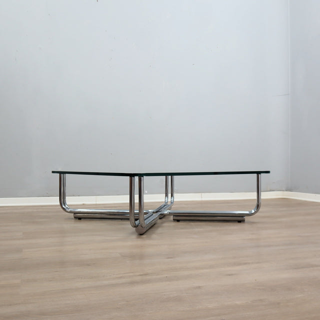 1960s Gianfranco Frattini 784 Cassina chrome & glass coffee table. Table basse chrome verre Frattini Cassina. Frattini 784 Cassina Couchtisch.