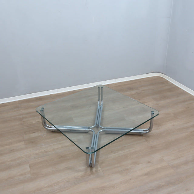 1960s Gianfranco Frattini 784 Cassina chrome & glass coffee table. Table basse chrome verre Frattini Cassina. Frattini 784 Cassina Couchtisch.