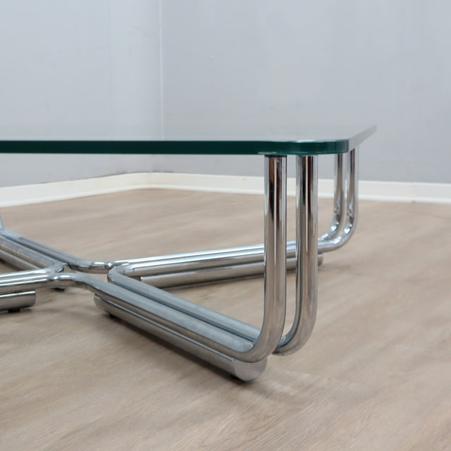 1960s Gianfranco Frattini 784 Cassina chrome & glass coffee table. Table basse chrome verre Frattini Cassina. Frattini 784 Cassina Couchtisch.
