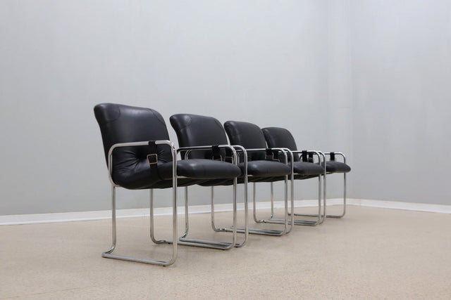 Vintage leather dining chairs Guido Faleschini 1970s