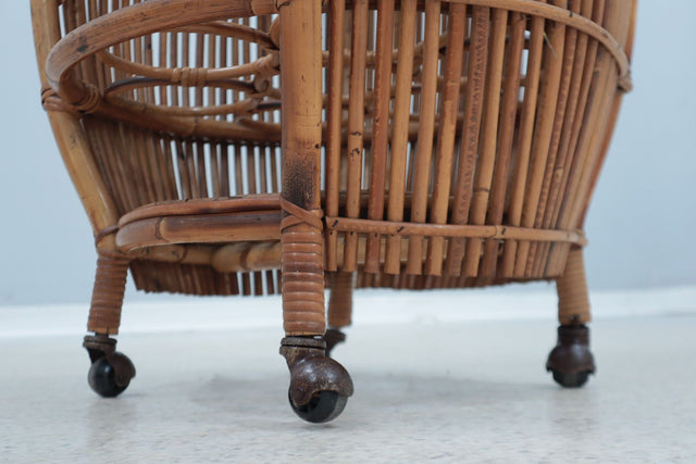 Vintage rattan bar trolley cart set 1950s