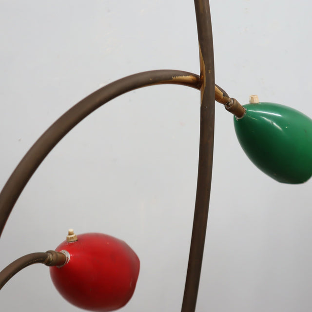 Lampadaire italien des années 1950 Biancardi e Jordan en laiton, marbre vert et réflecteurs fleurs en aluminium coloré