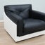 1965 Joe Colombo for Comfort "Golf Club 1002" black leather and white lacquered wood lounge armchair. Fauteuil en cuir noir et bois laqué blanc vintage