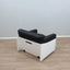 1965 Joe Colombo for Comfort "Golf Club 1002" black leather and white lacquered wood lounge armchair. Fauteuil en cuir noir et bois laqué blanc vintage