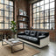 1965 Joe Colombo for Comfort "Golf Club 1002" black leather and white lacquered wood 3-seater sofa. Canapé 3 places "Golf Club 1002" en cuir noir et bois laqué blanc