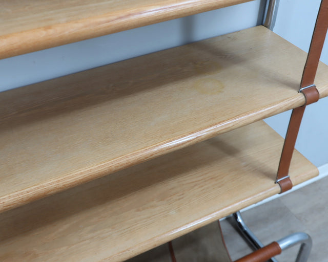 Jumbo bookcase by Luigi Massoni for Poltrona Frau. Libreria vintage cuoio anni 70, 70er Regal, étagère rétro chrome, estantería mid-century.
