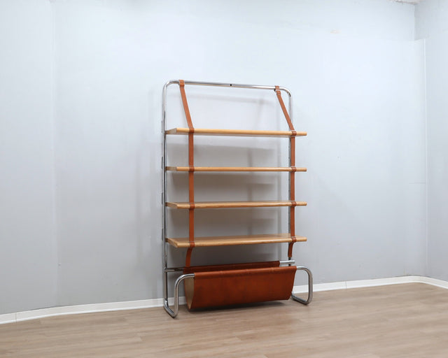 Jumbo bookcase by Luigi Massoni for Poltrona Frau. Libreria vintage cuoio anni 70, 70er Regal, étagère rétro chrome, estantería mid-century.