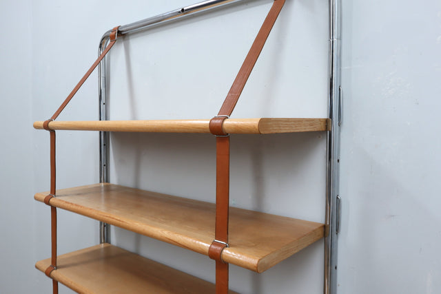 Jumbo bookcase by Luigi Massoni for Poltrona Frau. Libreria vintage cuoio anni 70, 70er Regal, étagère rétro chrome, estantería mid-century.