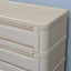 Vintage Kartell 4963 Settimino by Olaf Von Bohr: 7-drawer modular tallboy, cream plastic, 1970s Space Age design. Cassettiera modulare italiana beige.