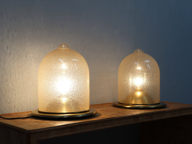 Lampade La Murrina Kuppellampen 70er Murano Pulegoso Glass & Gilded Brass Dome Lamps 70s verre Pulegoso laiton doré