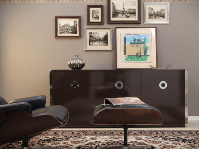 Mario Sabot sideboard 1970s. Credenza anni 70 marrone e acciaio. Enfilade laquée vintage. Vintage Anrichte Design. Aparador diseño italiano Sabot.