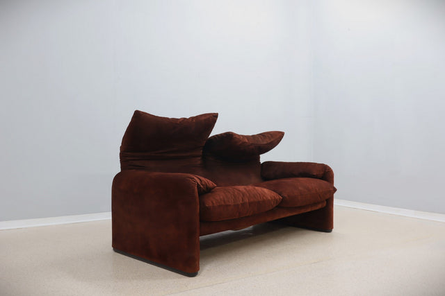 Maralunga 2 seater sofa in suede leather 1970s