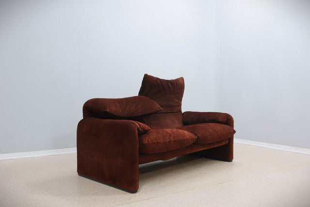 Maralunga 2 seater sofa in suede leather 1970s