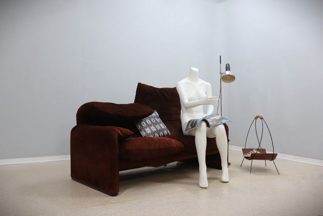 Maralunga 2 seater sofa in suede leather 1970s