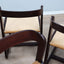 Six 1970s Italian mahogany chairs with golden velvet seats; chaises en acajou et velours; sedie vintage in mogano e velluto; Mahagoni Samt Stühle.