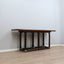 1970s McGuire convertible rattan & oak console dining table with brass. Table console convertible McGuire 70s. McGuire Rattan Klapptisch 1970er.