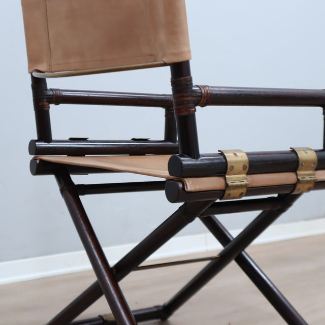 1950s McGuire bamboo and leather director's chair. Chaise metteur en scène McGuire bambou cuir 1950. McGuire Regiestuhl Bambus Leder 1950er.