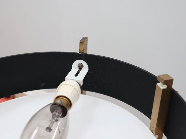 1950s O-luce table lamp by Tito Agnoli in brass & black metal. Lampada vintage ottone, Tischleuchte 50er, lampe design, lámpara mid-century retro