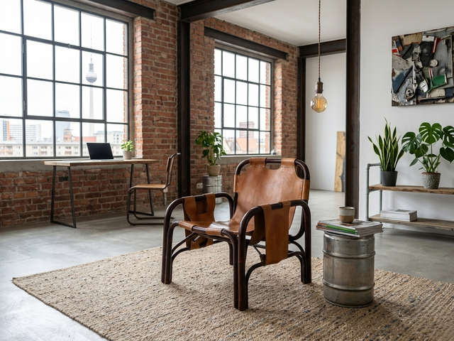 Mid-century Tito Agnoli armchair leather and bamboo 1960s