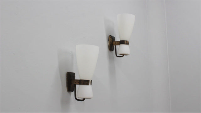 Mid-century brass and glass sconces by STILNOVO 