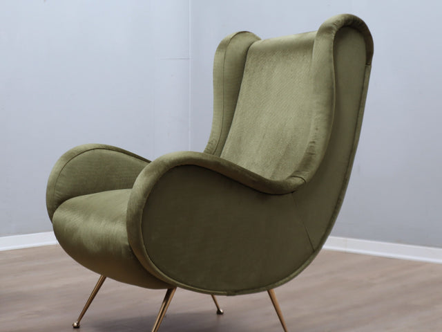 1950s Italian armchair Senior Zanuso style green velvet