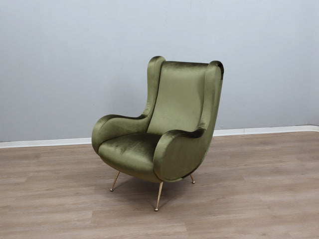 1950s Italian armchair Senior Zanuso style green velvet