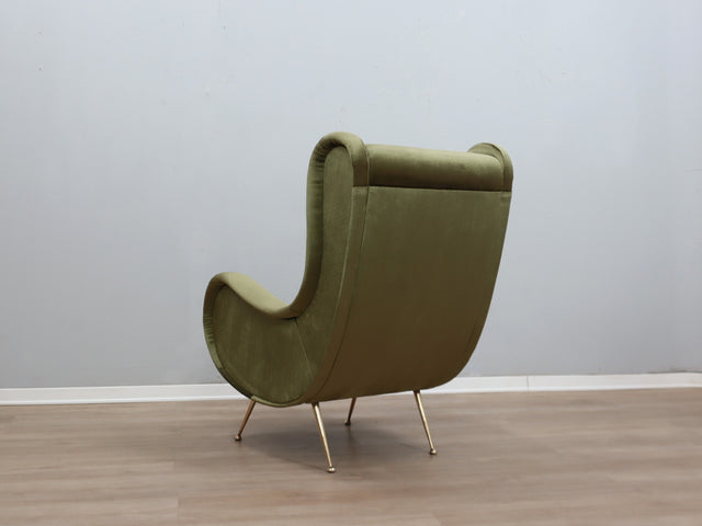 1950s Italian armchair Senior Zanuso style green velvet