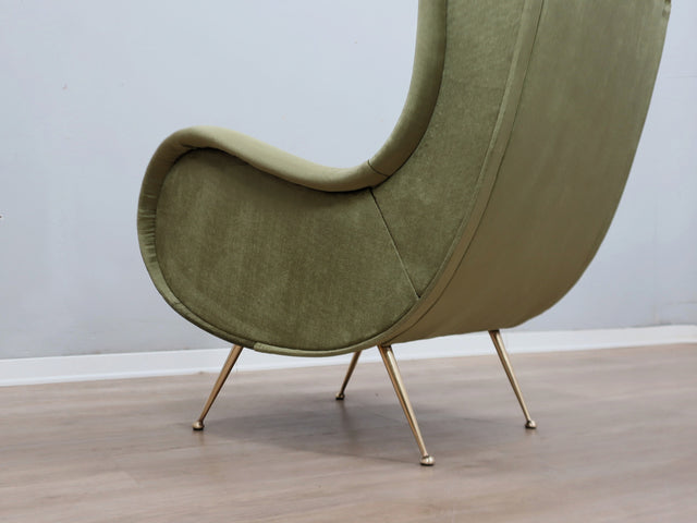 1950s Italian armchair Senior Zanuso style green velvet
