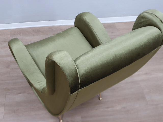 1950s Italian armchair Senior Zanuso style green velvet