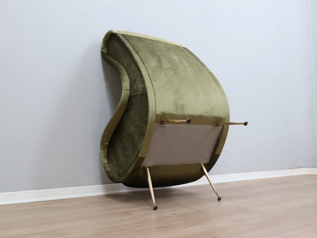 1950s Italian armchair Senior Zanuso style green velvet