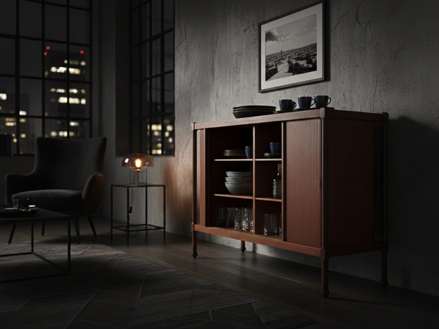 F.lli Proserpio teak sideboard: Mobile anni 50 grissinato, tambour doors cabinet, Mid-century italienisches Design, aparador teca, buffet vintage.