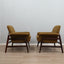 Pair of 1950s Italian armchairs in the style of Gianfranco Frattini, olive green bouclé fabric, restored wood. Coppia poltrone vintage bouclé verde.