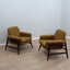 Pair of 1950s Italian armchairs in the style of Gianfranco Frattini, olive green bouclé fabric, restored wood. Coppia poltrone vintage bouclé verde.